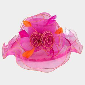 Elegant Flower & Feather Double Layered Organza Hat - Church, Derby, Wedding